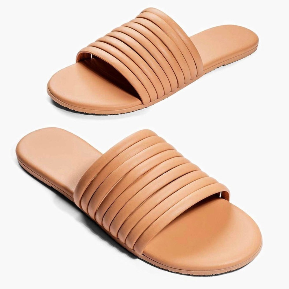 TKEES Ribbed Slide Sandals in Nude Tan